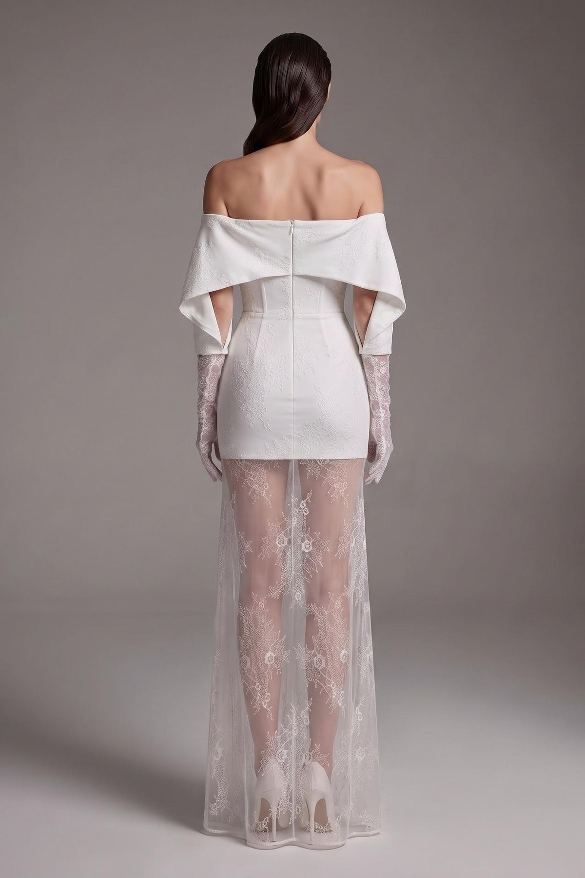 Lace Off Shoulder See-Through Maxi Dress