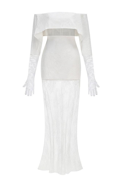 Lace Off Shoulder See-Through Maxi Dress