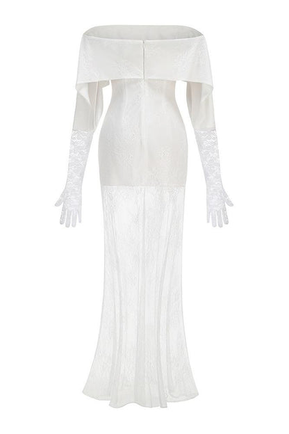 Lace Off Shoulder See-Through Maxi Dress