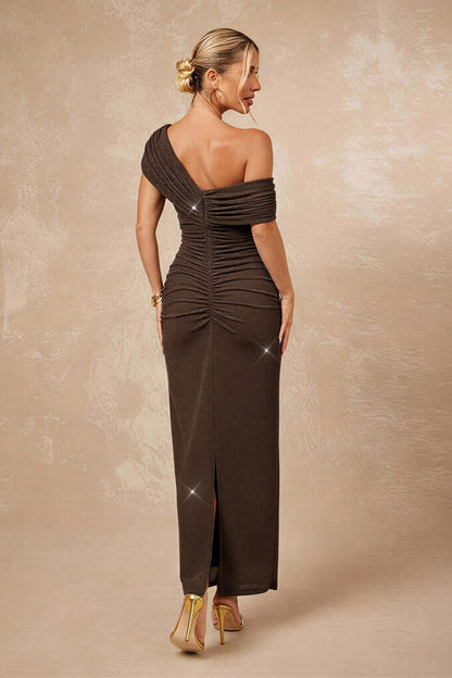 Luxury Skew Collar Slit Maxi Dress