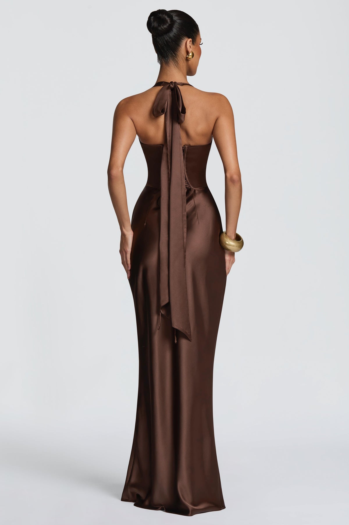 Satin Halter Neck Tie-Up Maxi Dress