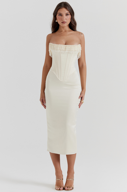 Nalita Vintage Cream Beaded Strapless Dress