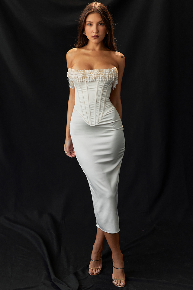 Nalita Vintage Cream Beaded Strapless Dress