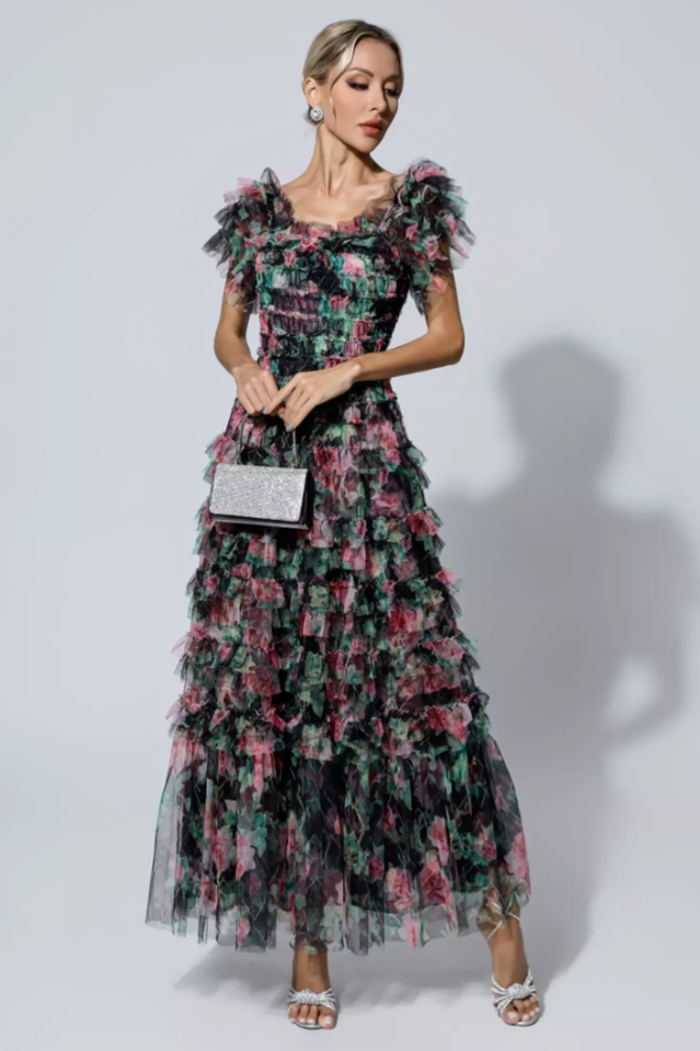 Nola Ruched Floral Maxi Dress