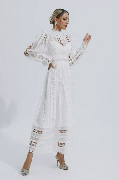 Mariam Hollow Lace Long Sleeve Dress