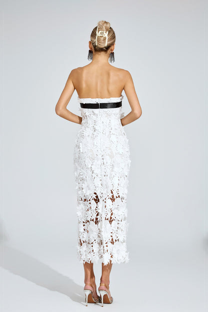 Raleign White Floral Lace Midi Dress