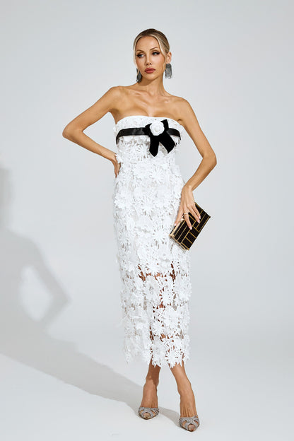 Raleign White Floral Lace Midi Dress
