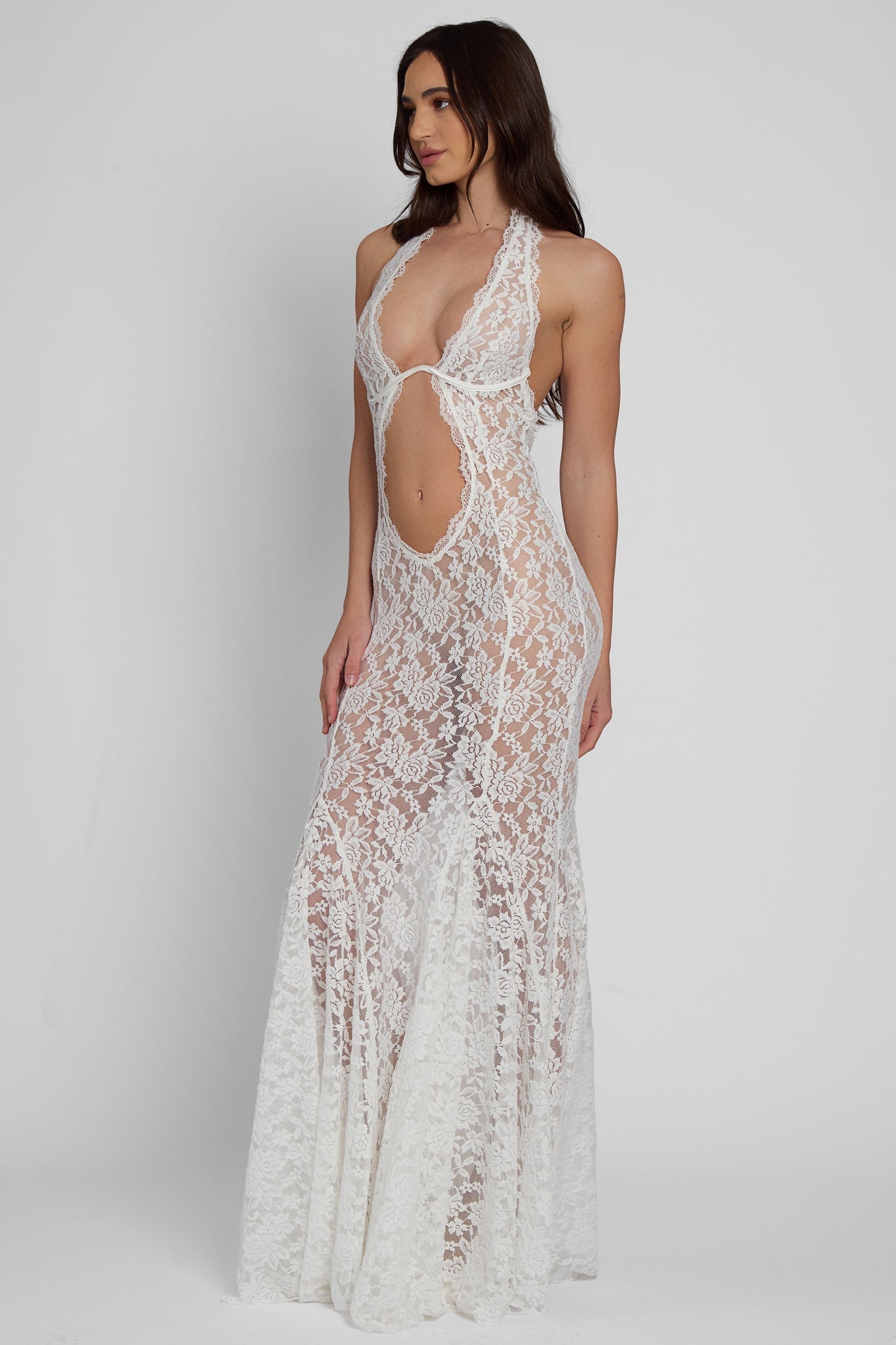 Frederica Halter Cutout Lace Maxi Dress
