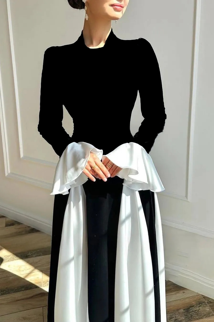 Aurora Color Block Ruffle Maxi Dress