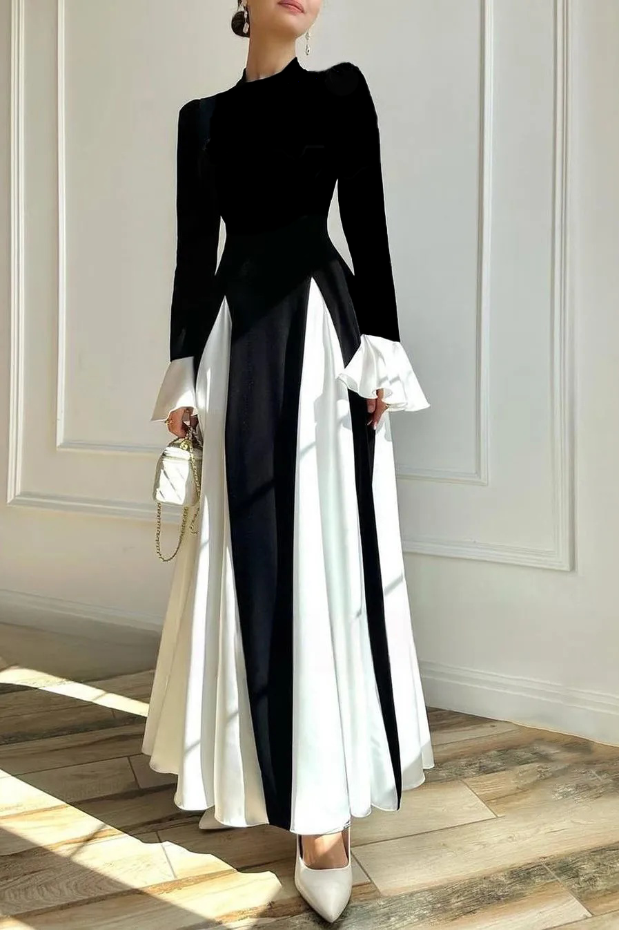 Aurora Color Block Ruffle Maxi Dress