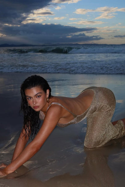 Selene Metallic Backless Knit Maxi Dress