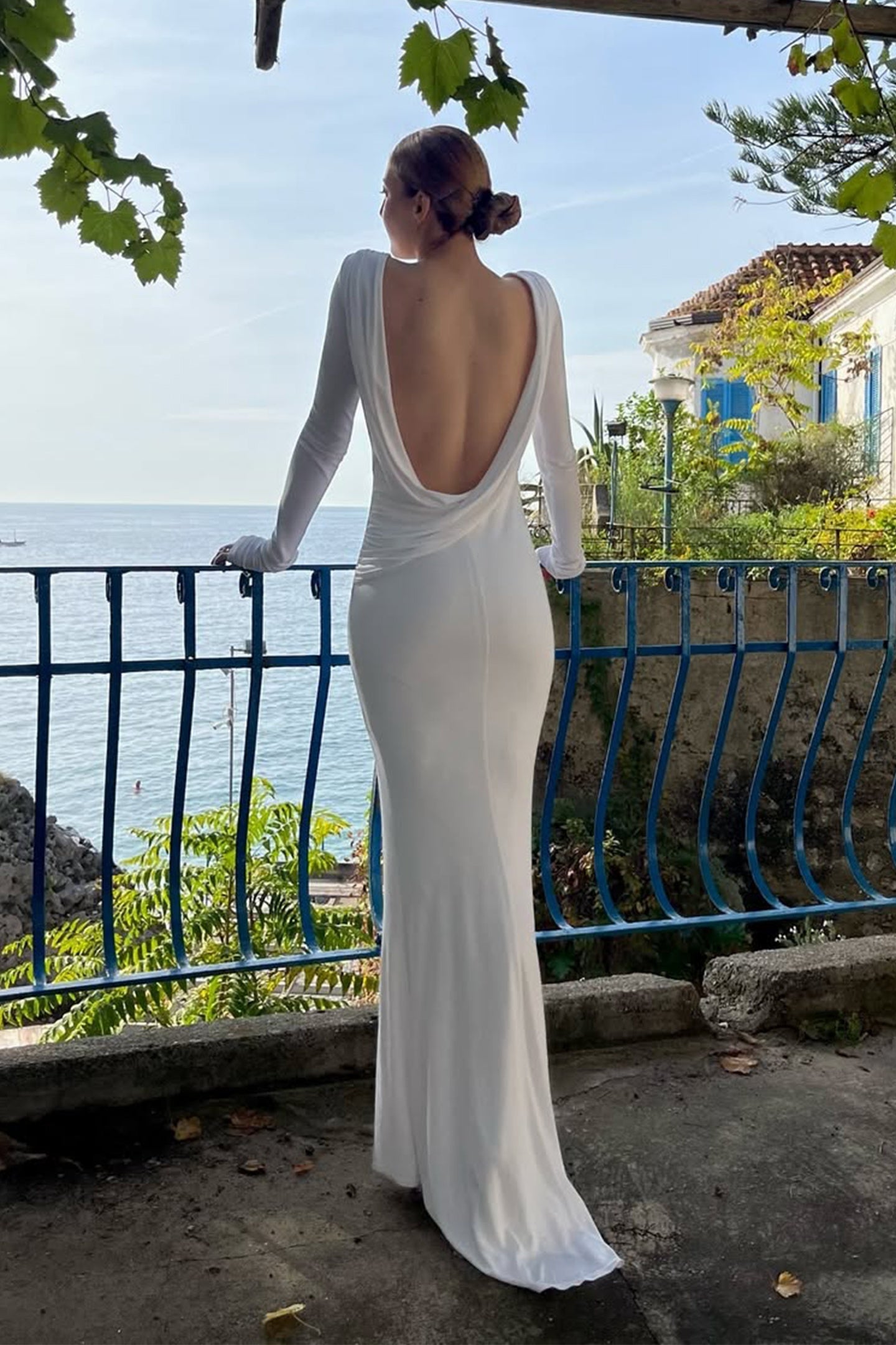 Quintina Plunging Back Long Sleeve Maxi Dress