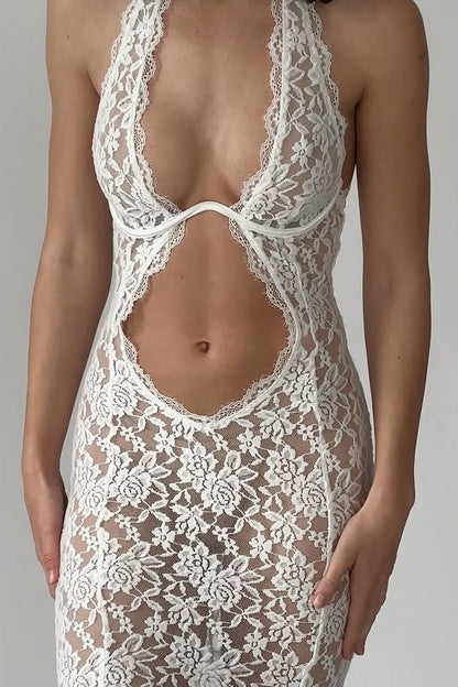 Frederica Halter Cutout Lace Maxi Dress