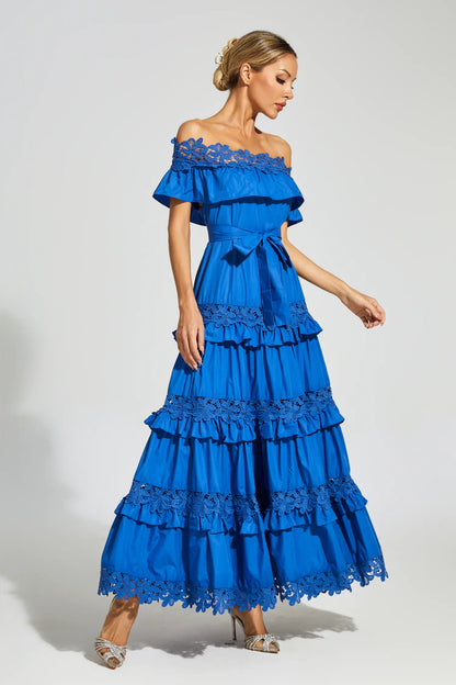 Soraya Marine Blue Ruffle Off Shoulder Dress