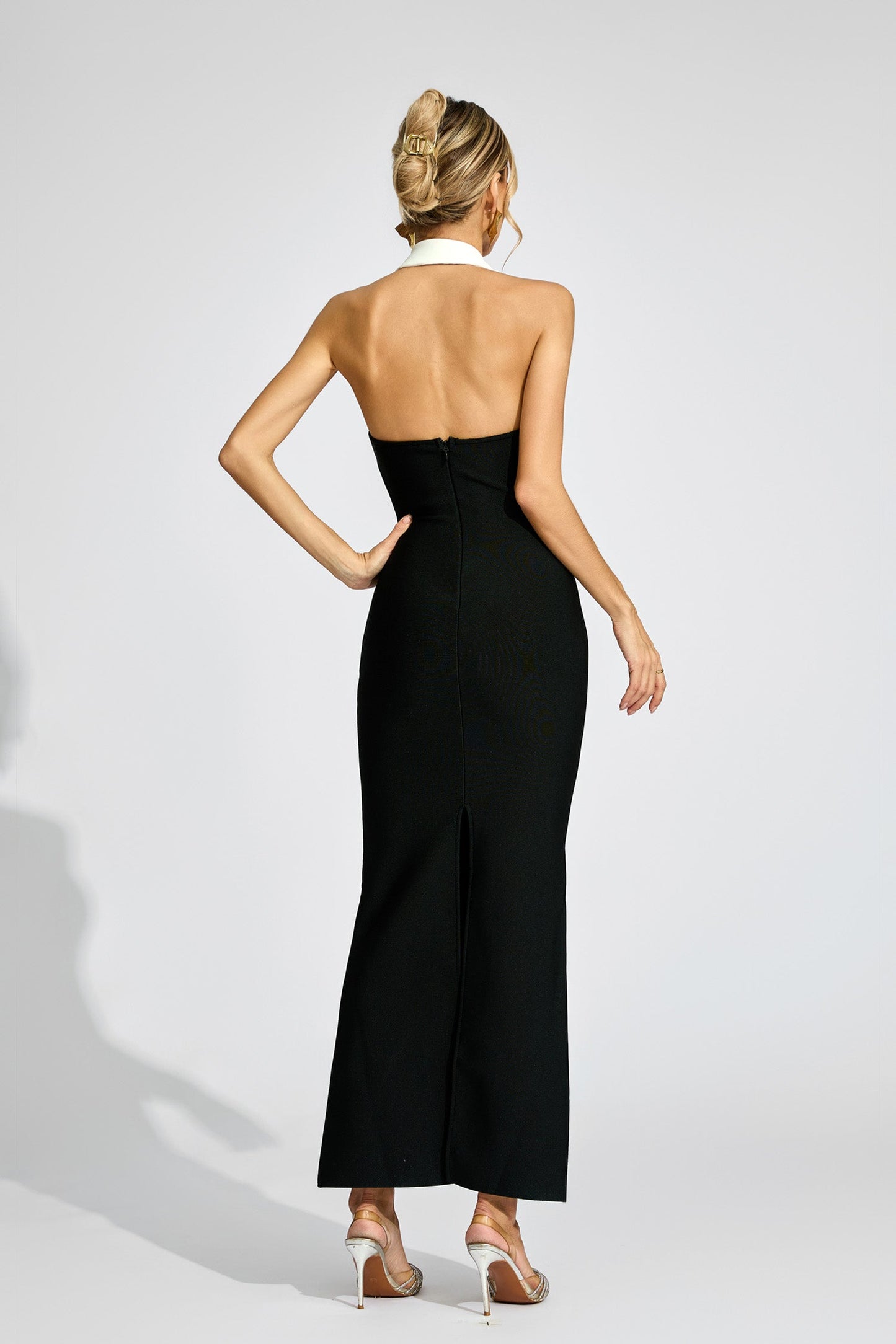 Symons Black Contrast Collar Bandage Dress
