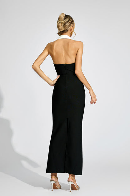 Symons Black Contrast Collar Bandage Dress