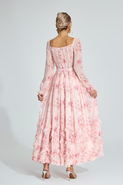 Walkley Pink Floral Chiffon Maxi Dress