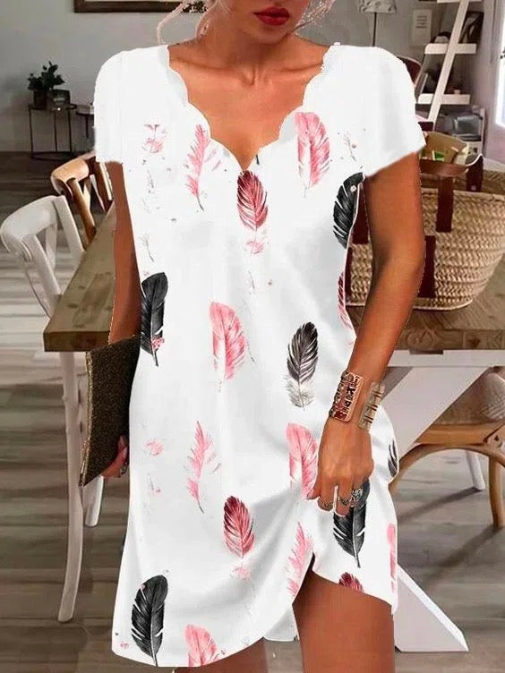 Feather Casual V Neck Short Sleeve Knit Dress