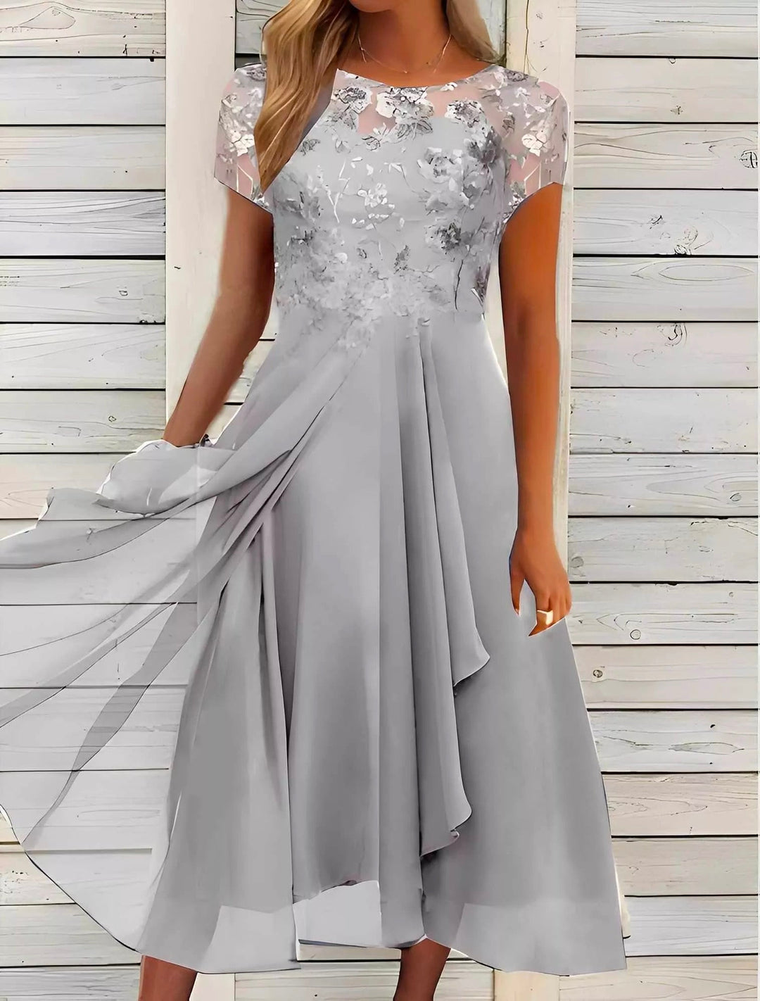 Light gray Short Sleeve Midi Dress
