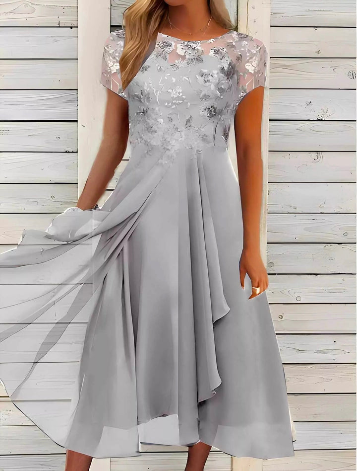 Light gray Short Sleeve Midi Dress