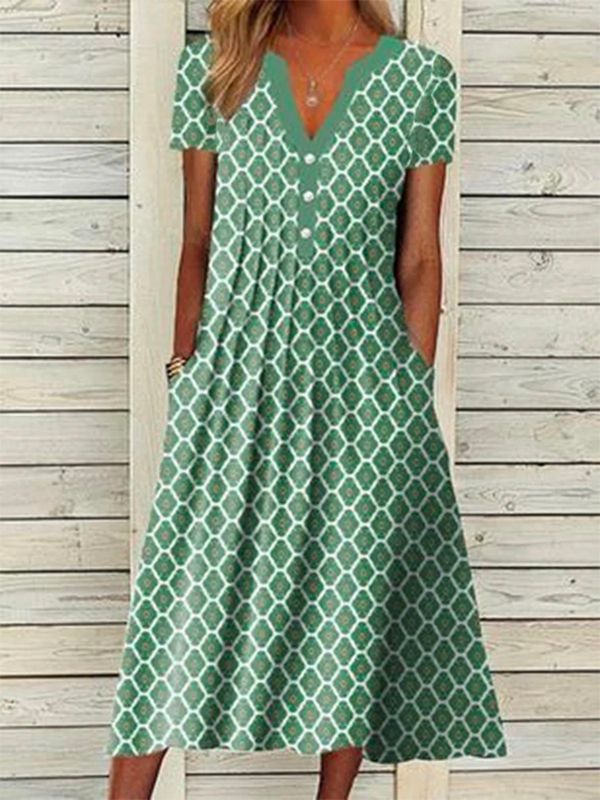 Geometric Casual Short Sleeve Woven Dress