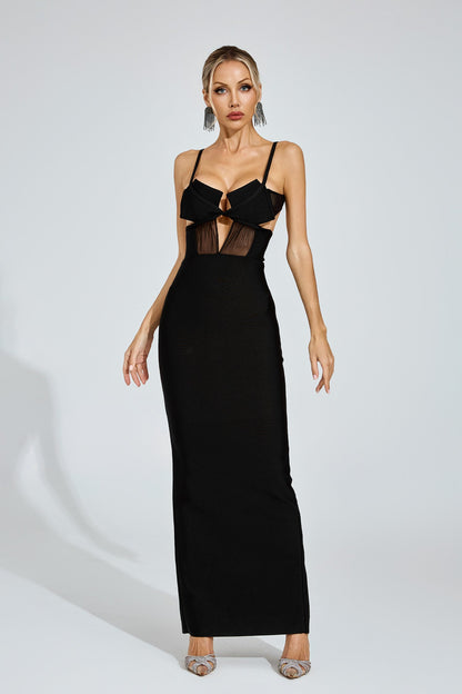Whyet Black Mesh Accent Bandage Dress