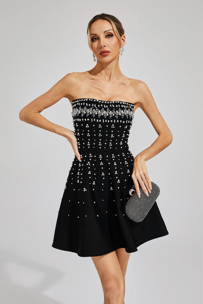 Yehudi Black Diamond Embellished Mini Dress