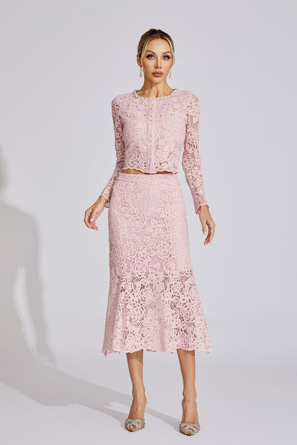 Joy Pink Diamond Embroidered Two-Piece Set