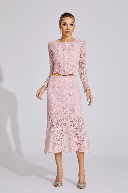 Joy Pink Diamond Embroidered Two-Piece Set
