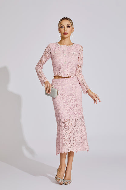 Joy Pink Diamond Embroidered Two-Piece Set