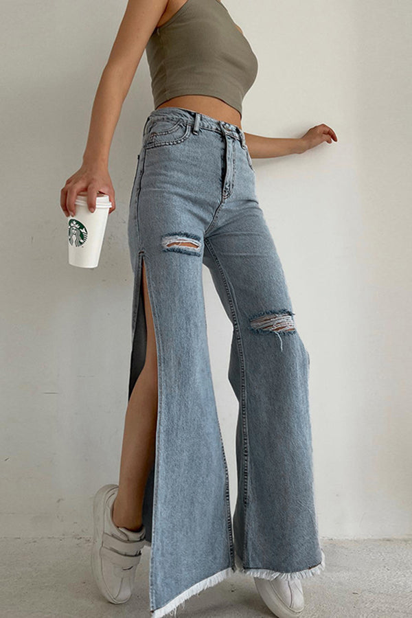 Casual Slit Ripped Jeans