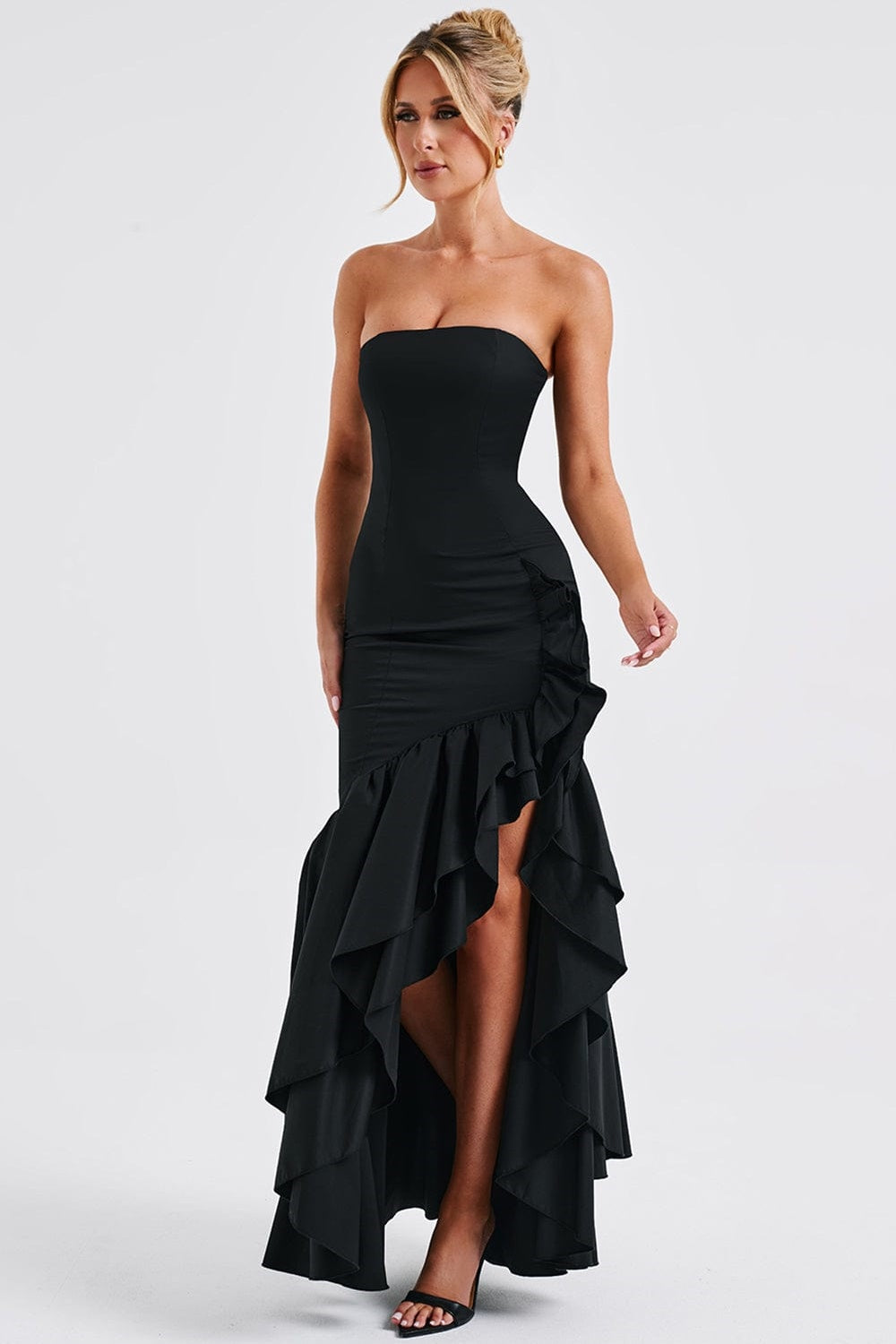 Daphne Asymmetrical Ruffle Maxi Dress