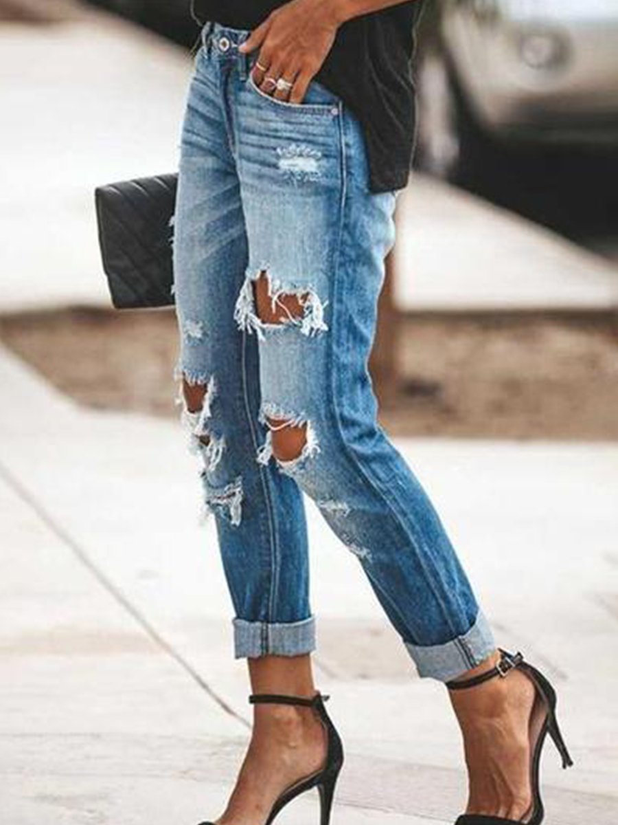 Casual Distressed Ripped Straight Jeans