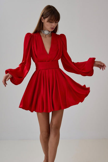 Janice V-neck Puff Sleeve Mini Dress