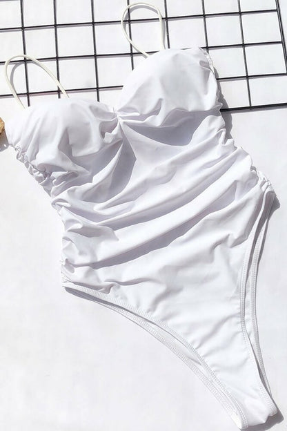 High  Leg  Ruched  Push Up Bandeau One Piece Swimsuit