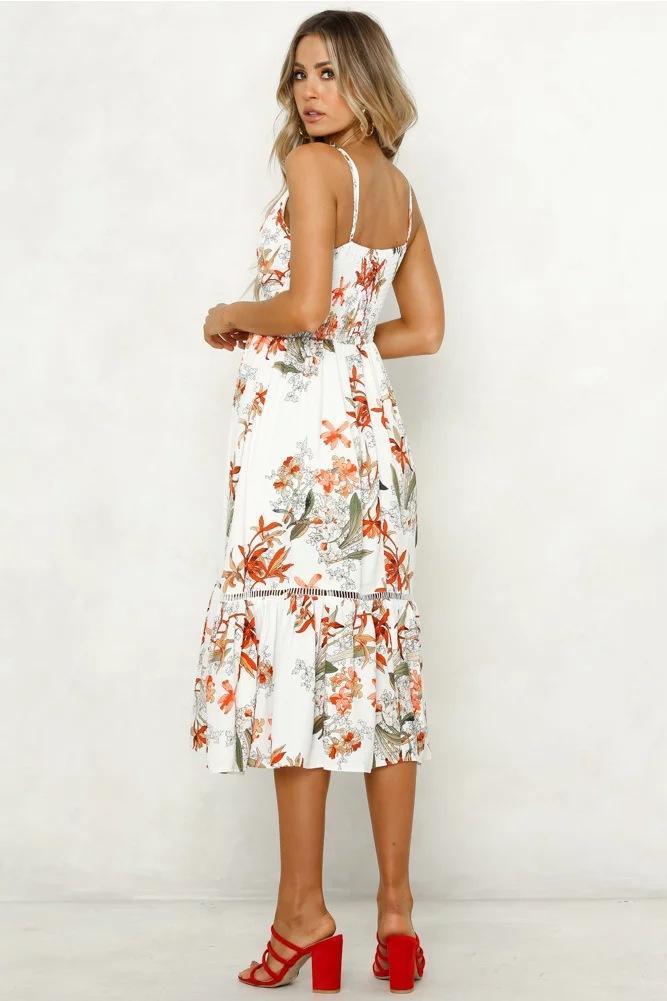 Casual V-neck Striped Button White Dress