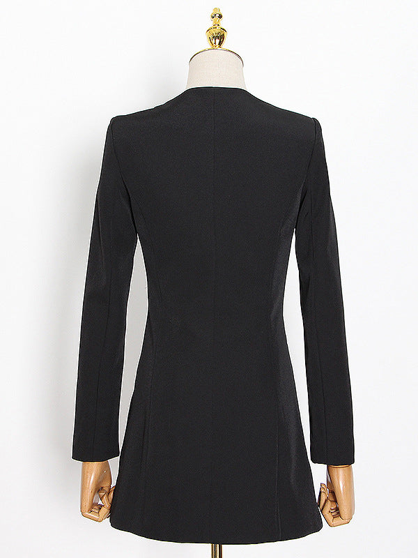 A-Line High Waisted Buttoned Pockets Shoulder Pad Square-Neck Blazer Mini Dresses