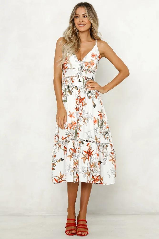 Casual V-neck Striped Button White Dress