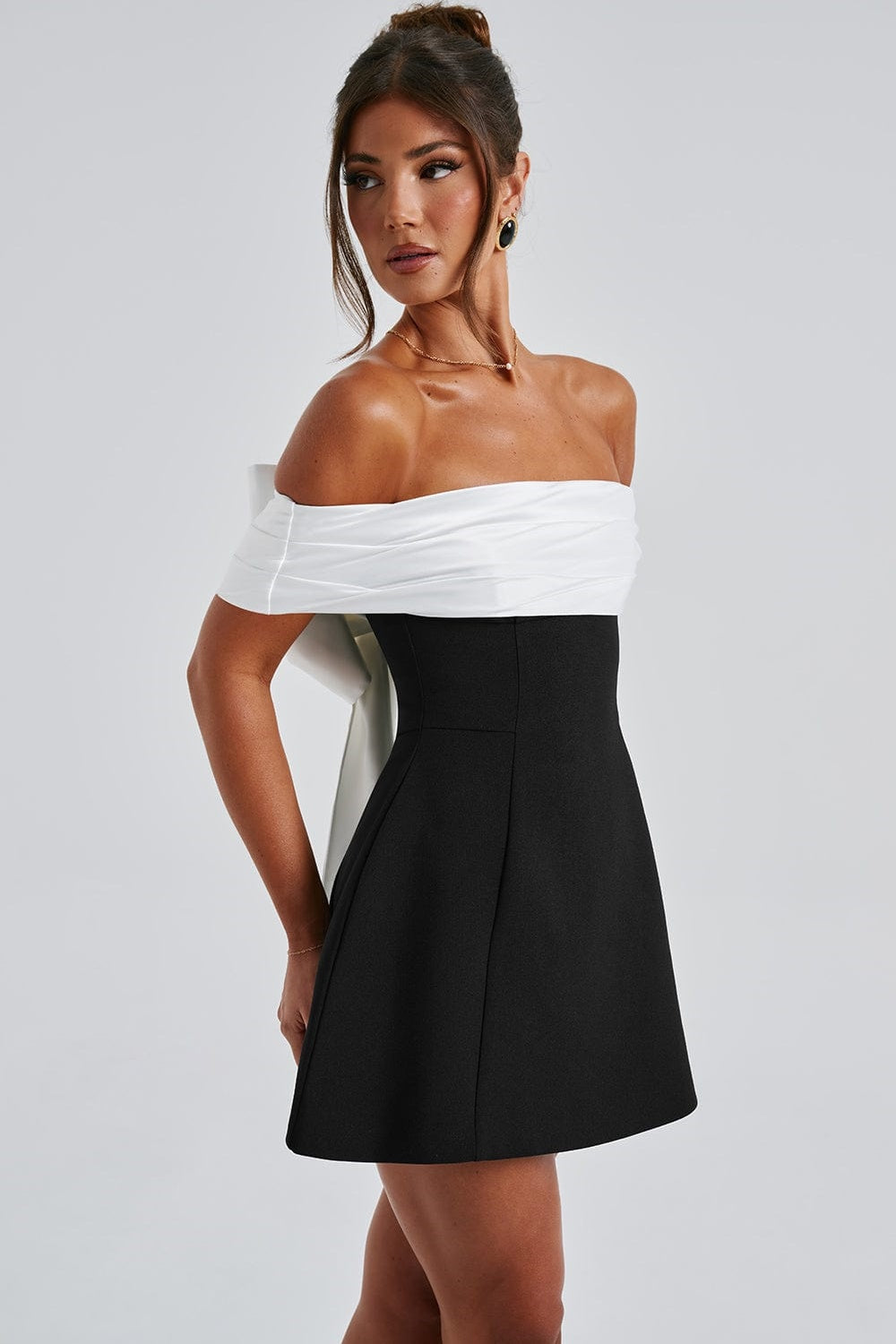 Belinda Off Shoulder Bow Mini Dress