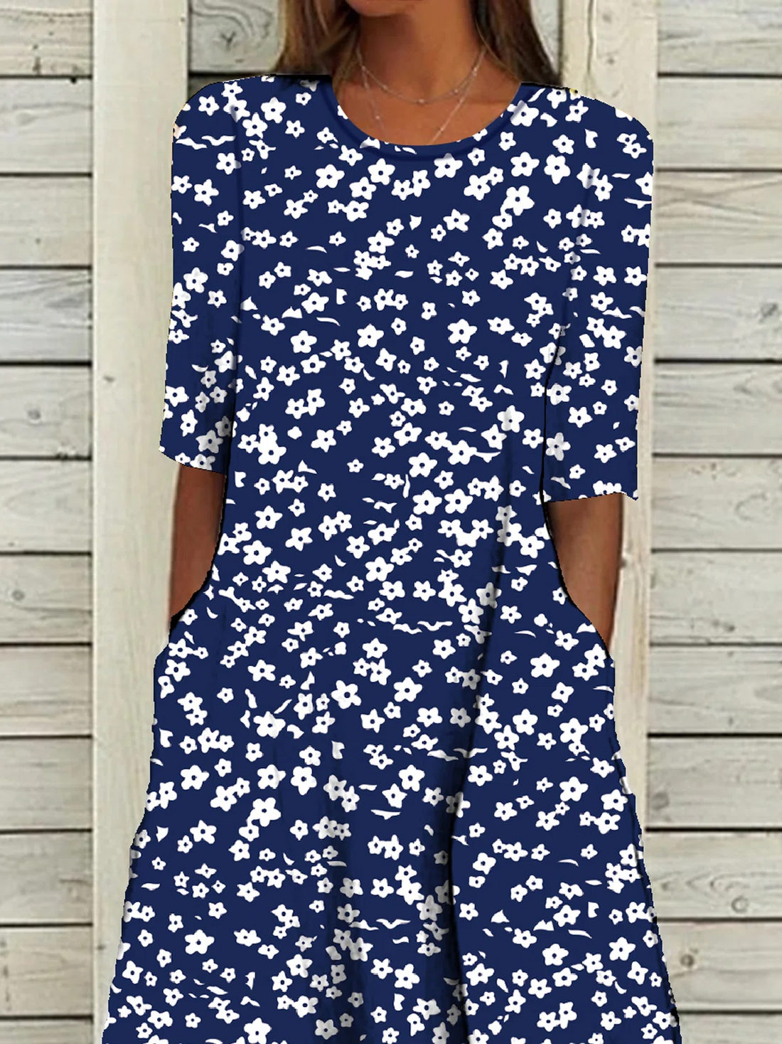 Round Neck Floral Casual Midi Dresses
