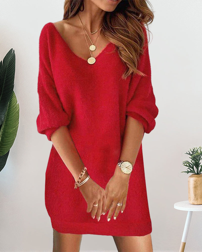 Casual V-neck sweater Dress