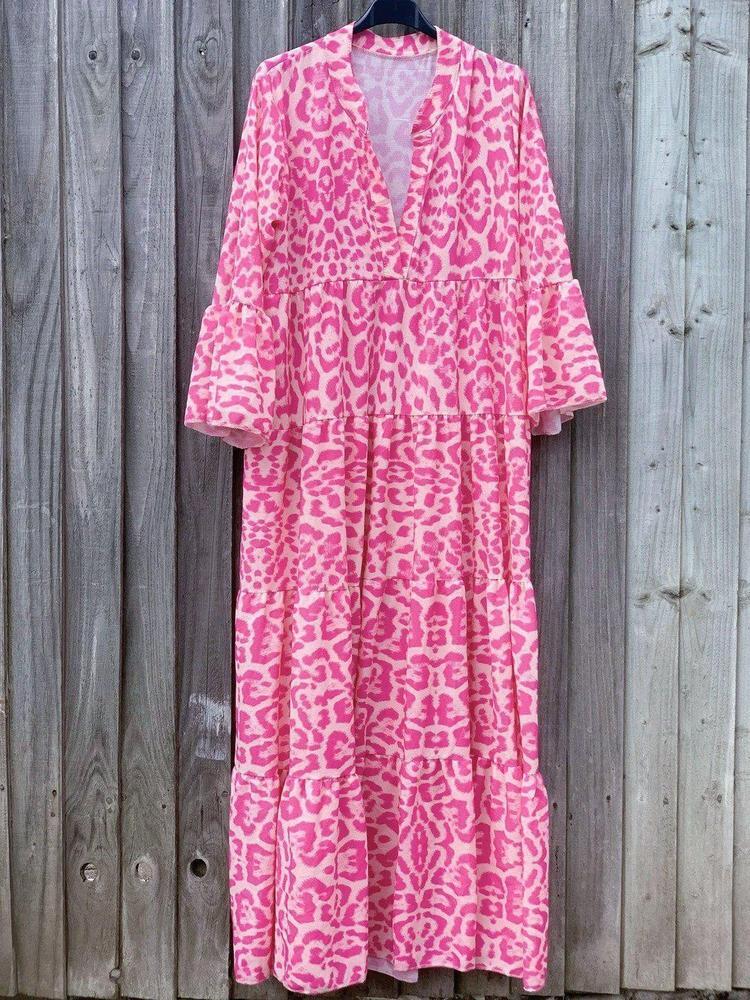 Pink Chic Leopard Print Maxi Dress