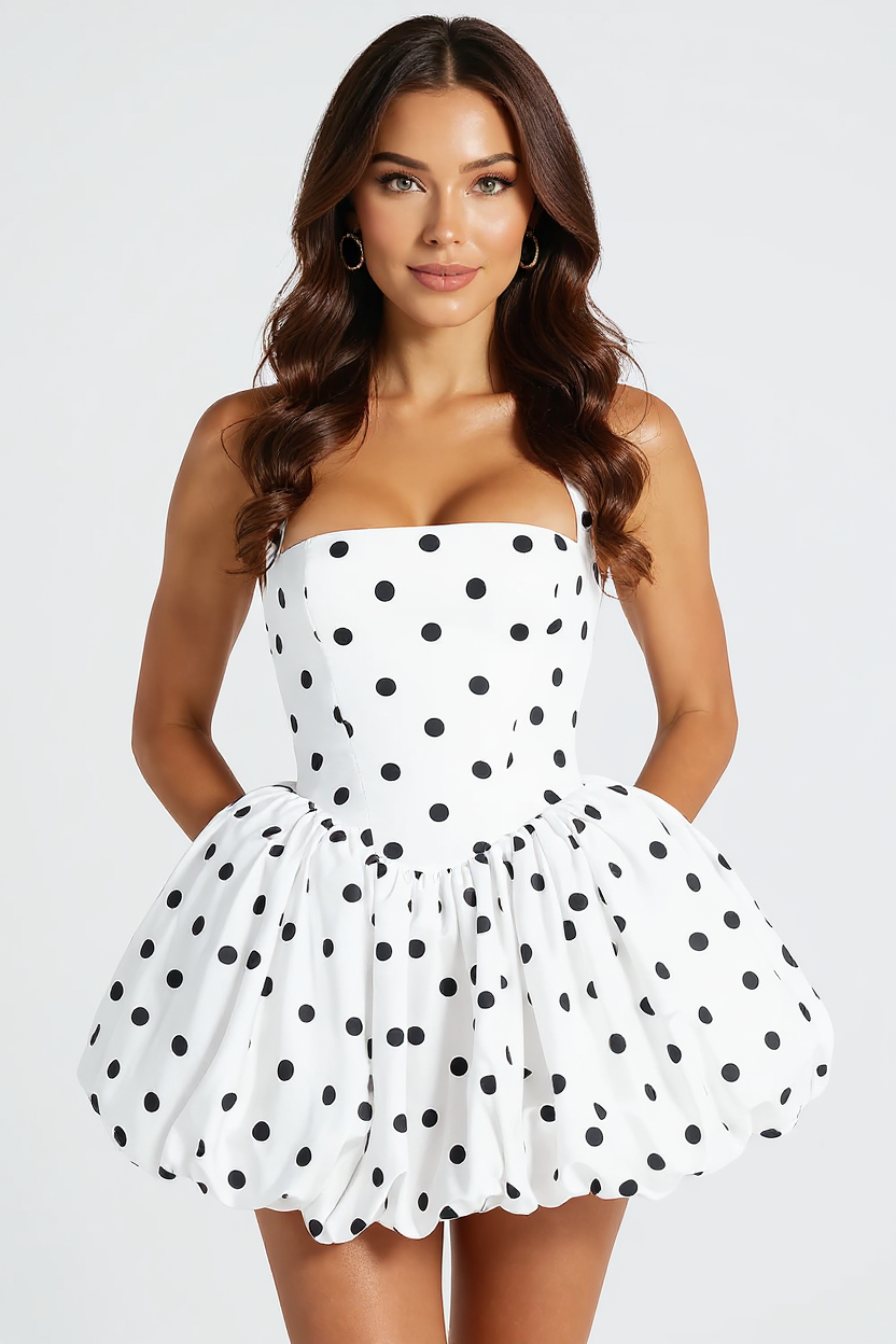 Vivianne Polka Dot Bubble Hem Mini Dress