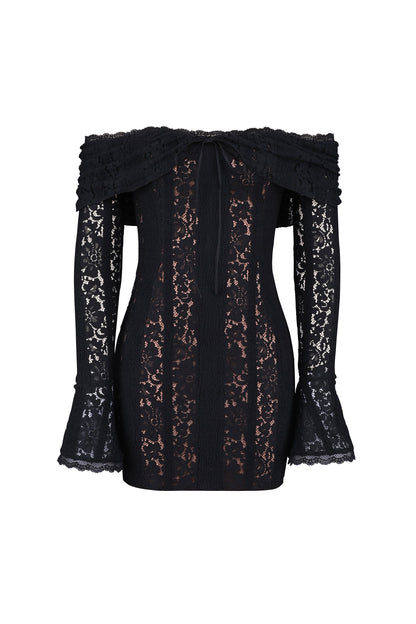 Emma Off Shoulder Floral Lace Mini Dress