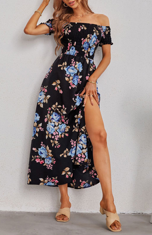 Ladies Spring/Summer Fashion Wrap Chest Print Bifurcated Waist Dress