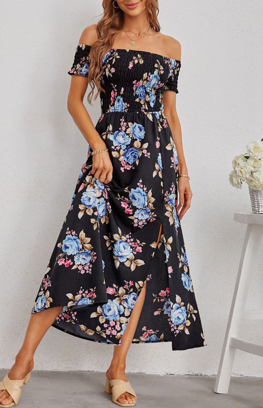 Ladies Spring/Summer Fashion Wrap Chest Print Bifurcated Waist Dress