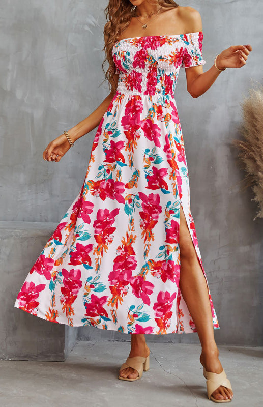 Ladies Spring/Summer Fashion Wrap Chest Print Bifurcated Waist Dress