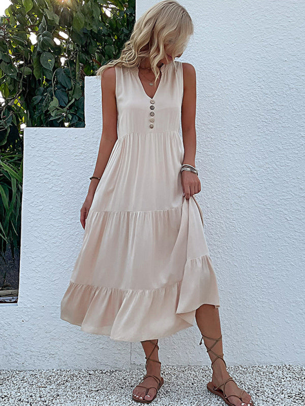 Tank Top Sleeveless Loose Casual Solid Color Dress