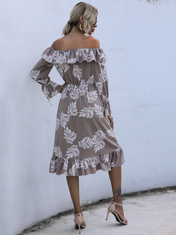 Women's Off Shoulder Ruffled Floral Print Dress