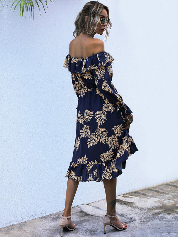 Women's Off Shoulder Ruffled Floral Print Dress